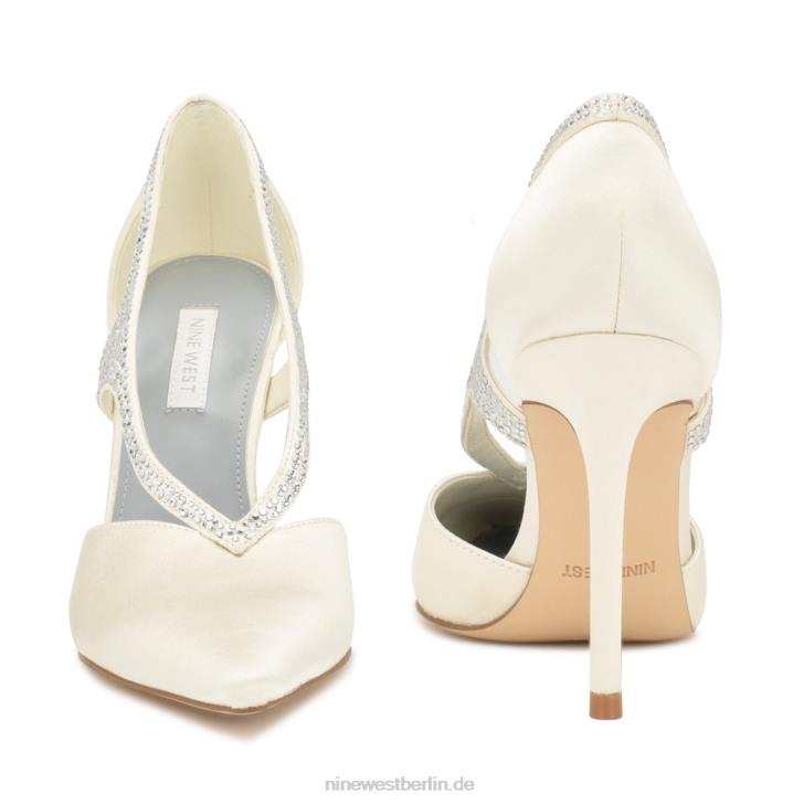 Nine West RR2J1275Fantasie-Pumps mit spitzer Zehenpartie Elfenbeinfarbener Satinkristall
