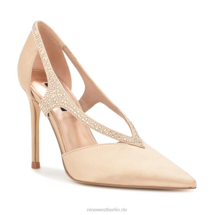 Nine West RR2J1276Fantasie-Pumps mit spitzer Zehenpartie Nude-Satin-Kristall