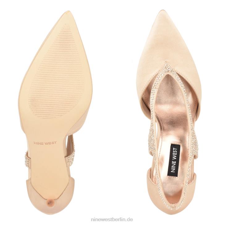 Nine West RR2J1276Fantasie-Pumps mit spitzer Zehenpartie Nude-Satin-Kristall