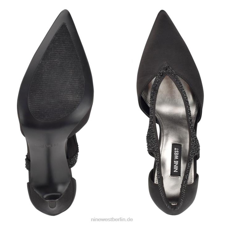 Nine West RR2J1277Fantasie-Pumps mit spitzer Zehenpartie schwarzer satinierter Kristall