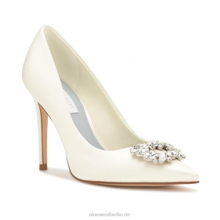 Nine West RR2J1291Fana-Pumps mit spitzer Zehenpartie Elfenbeinfarbener Satinkristall