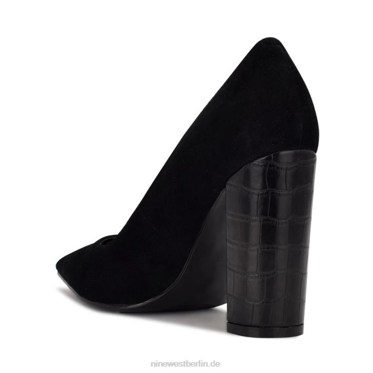 Nine West RR2J1354Power-Dress-Pumps Schwarzes Wildleder/geprägtes Krokoleder