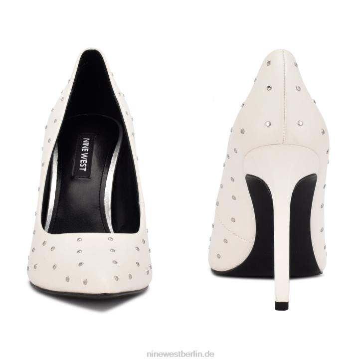 Nine West RR2J1364Tatiana Nietenpumps mit spitzer Zehenpartie weißes Leder mit Nieten