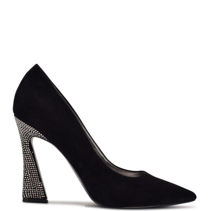 Nine West RR2J1373Trendz-Pumps mit spitzer Zehenpartie schwarzes Wildleder/Strass