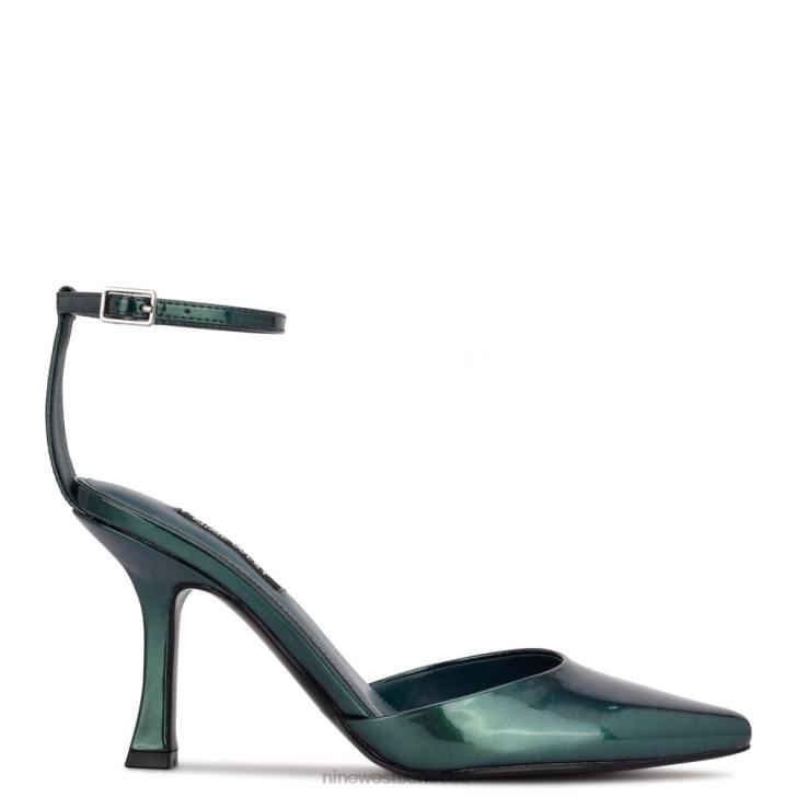Nine West RR2J1208Formschöne, spitze Pumps mit Knöchelriemen Blaugrün-Perlmutt-Metallic