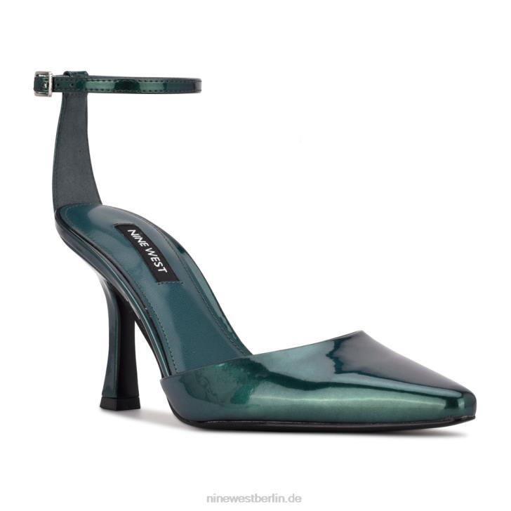 Nine West RR2J1208Formschöne, spitze Pumps mit Knöchelriemen Blaugrün-Perlmutt-Metallic