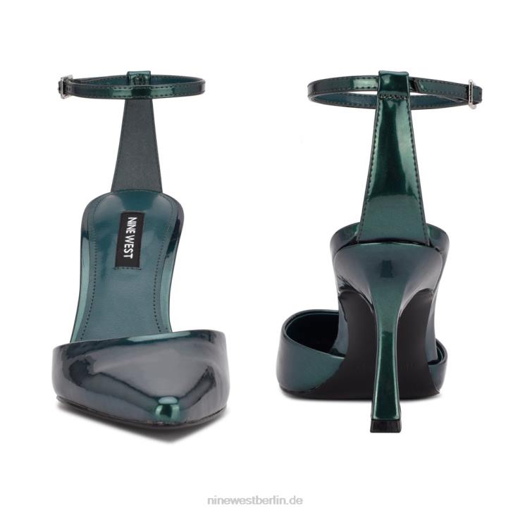 Nine West RR2J1208Formschöne, spitze Pumps mit Knöchelriemen Blaugrün-Perlmutt-Metallic