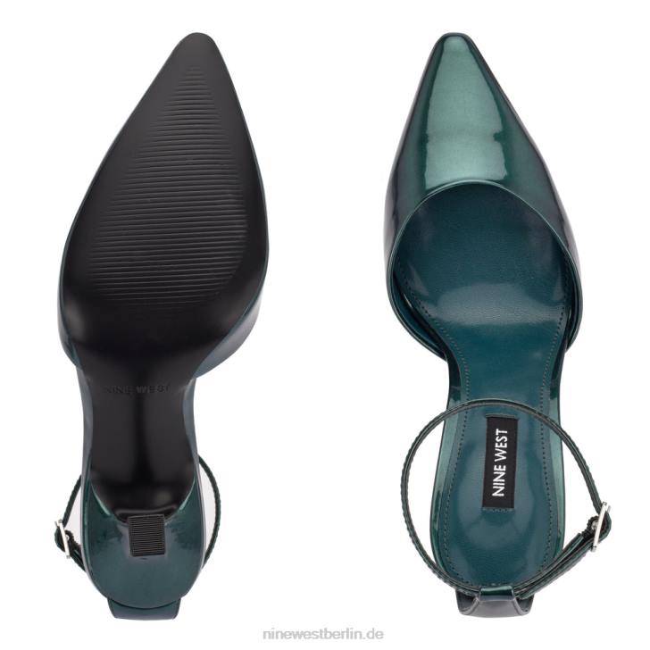 Nine West RR2J1208Formschöne, spitze Pumps mit Knöchelriemen Blaugrün-Perlmutt-Metallic
