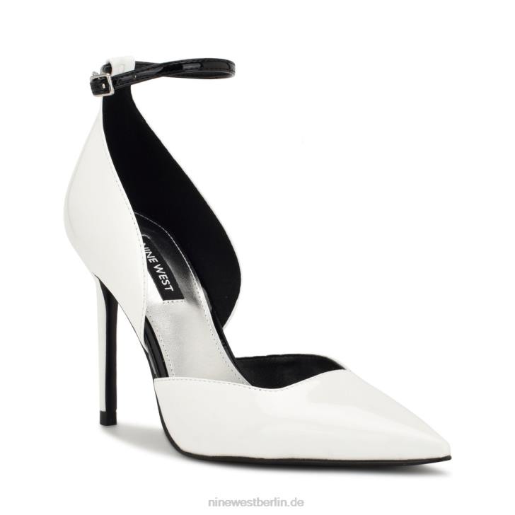 Nine West RR2J1383Finda d\'Orsay Knöchelriemenpumps weißes Lackleder