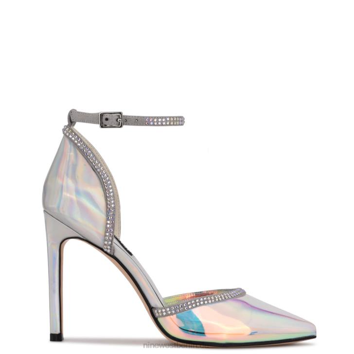 Nine West RR2J1420Tootsie-Pumps mit Knöchelriemen silber/blau irisierend