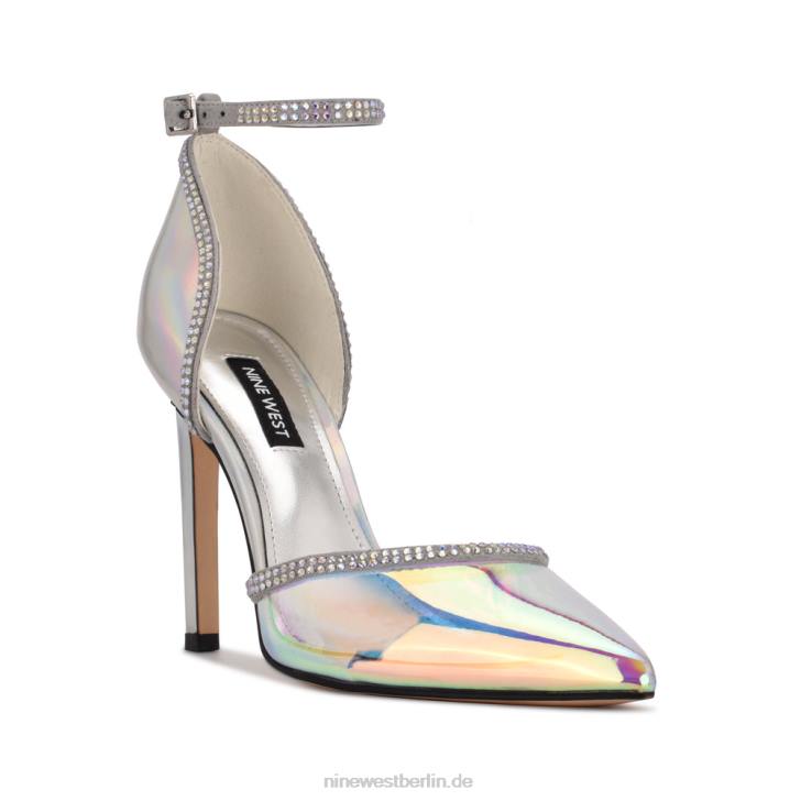 Nine West RR2J1540Tootsie-Pumps mit Knöchelriemen silber/blau irisierend