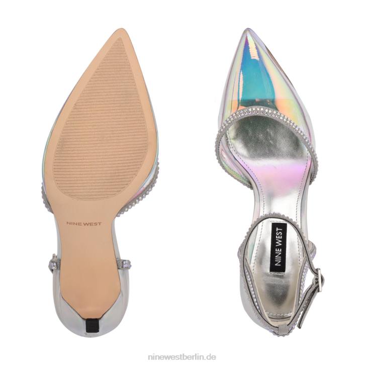 Nine West RR2J1540Tootsie-Pumps mit Knöchelriemen silber/blau irisierend