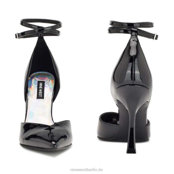 Nine West RR2J1563Frends D\'Orsay-Pumps mit Knöchelriemen schwarzes Lackleder