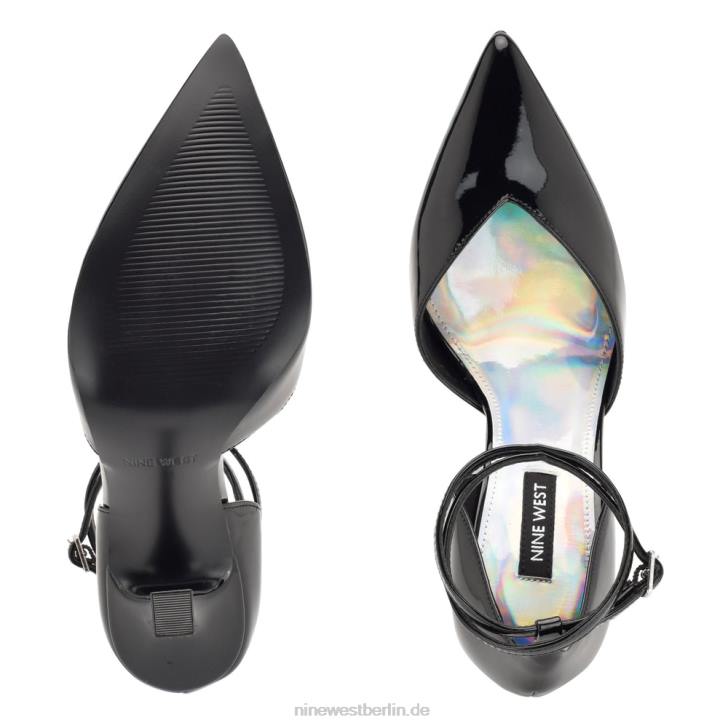Nine West RR2J1563Frends D\'Orsay-Pumps mit Knöchelriemen schwarzes Lackleder