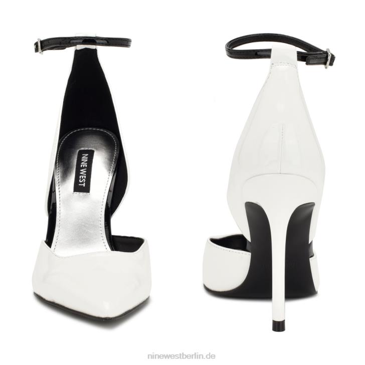 Nine West RR2J1588Finda d\'Orsay Knöchelriemenpumps weißes Lackleder