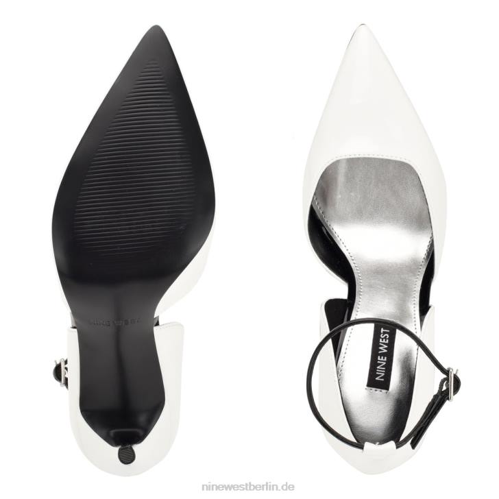 Nine West RR2J1588Finda d\'Orsay Knöchelriemenpumps weißes Lackleder