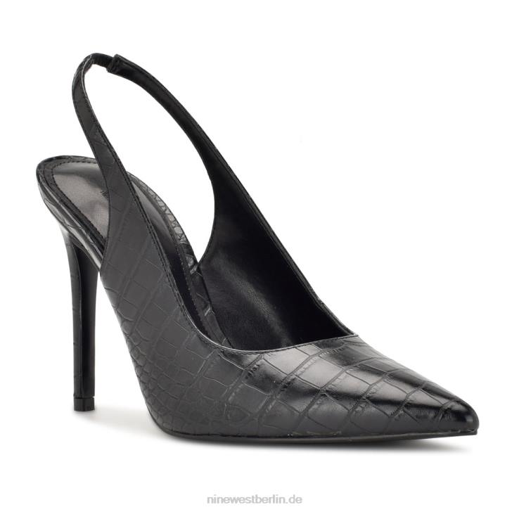 Nine West RR2J1571Spitze Slingback-Pumps mit Federn schwarzes Krokoprägung