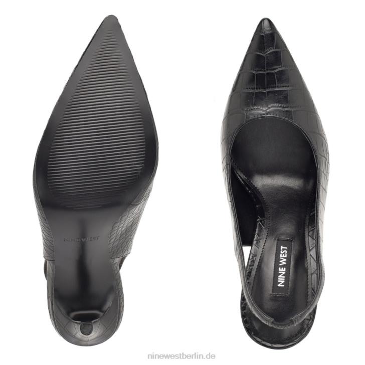 Nine West RR2J1571Spitze Slingback-Pumps mit Federn schwarzes Krokoprägung