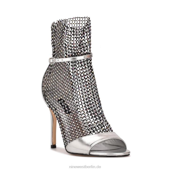 Nine West RR2J1884Imery Mesh-Peep-Toe-Stiefeletten silber/schwarzer Strassstein