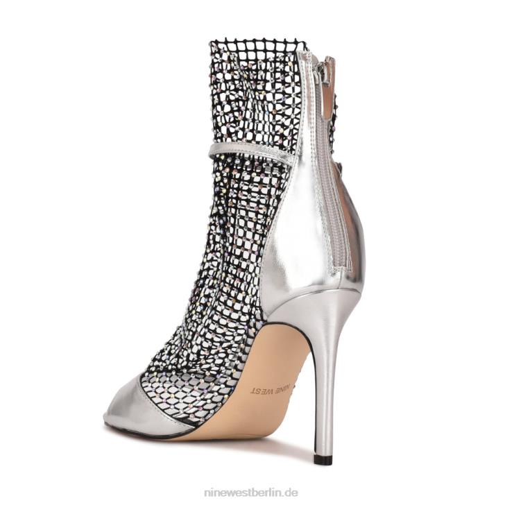 Nine West RR2J1884Imery Mesh-Peep-Toe-Stiefeletten silber/schwarzer Strassstein