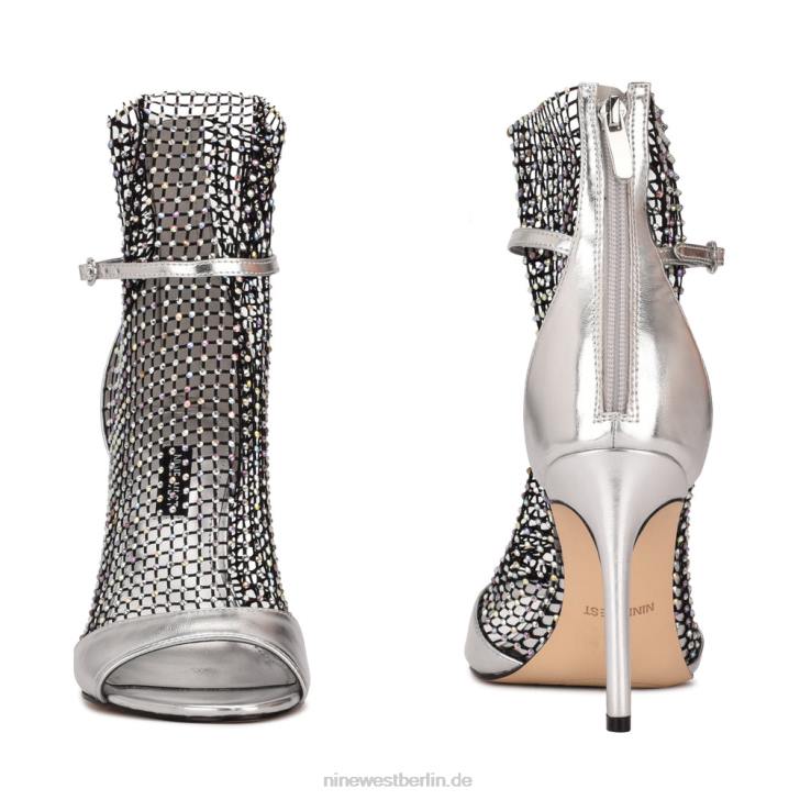 Nine West RR2J1884Imery Mesh-Peep-Toe-Stiefeletten silber/schwarzer Strassstein