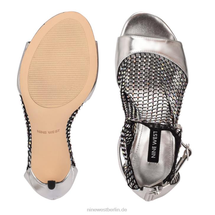 Nine West RR2J1884Imery Mesh-Peep-Toe-Stiefeletten silber/schwarzer Strassstein