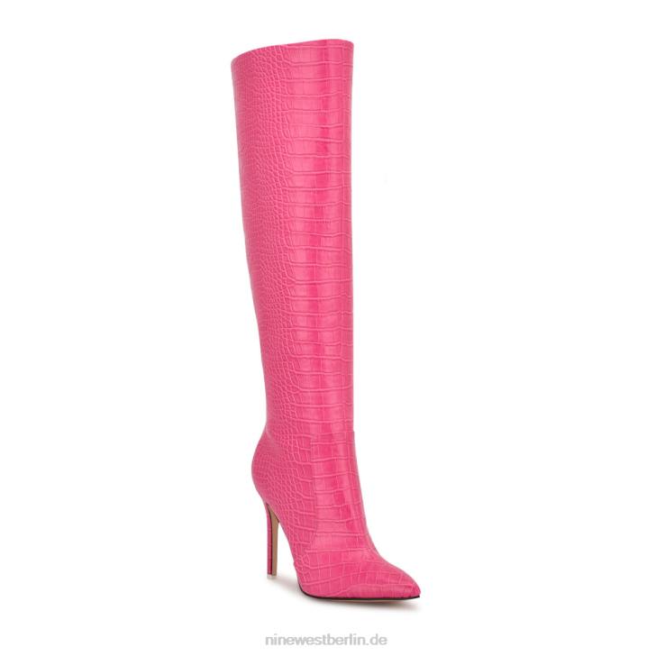 Nine West RR2J913Taler-Stiefel mit Absatz rosa geprägtes Kroko