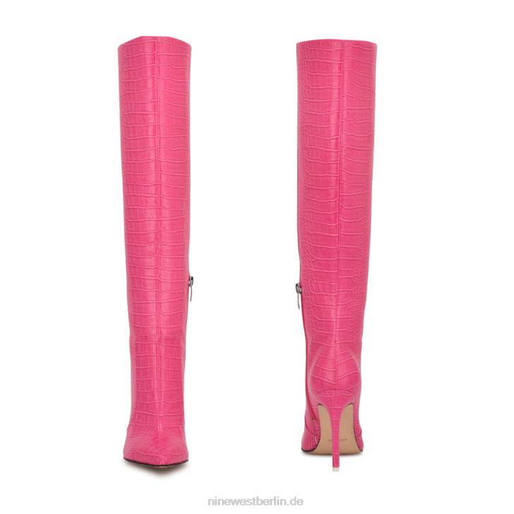Nine West RR2J913Taler-Stiefel mit Absatz rosa geprägtes Kroko