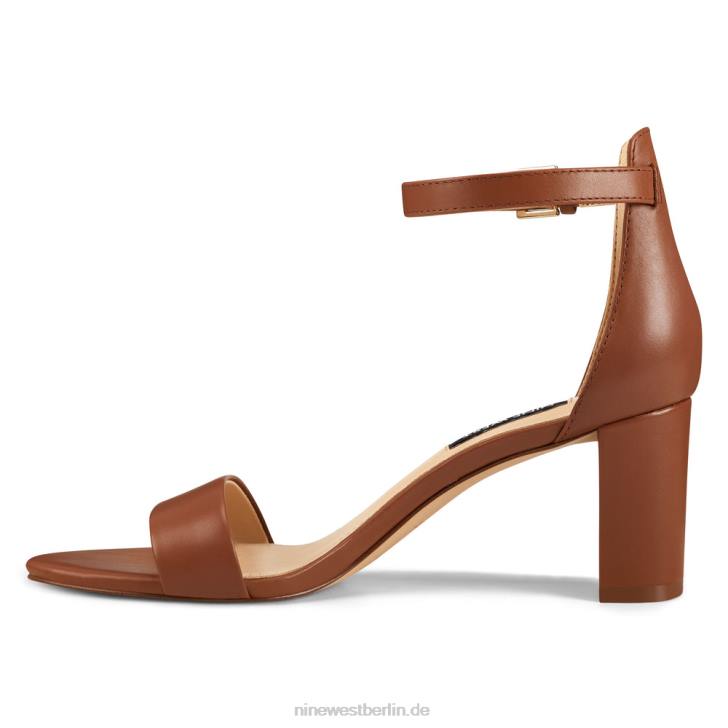 Nine West RR2J2404Pruce-Sandalen mit Blockabsatz und Knöchelriemen hellbraunes Leder
