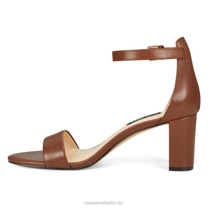 Nine West RR2J2406Pruce-Sandalen mit Blockabsatz und Knöchelriemen dunkelbraunes Leder