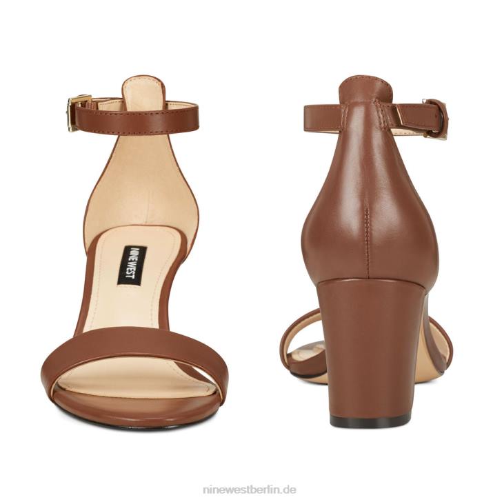 Nine West RR2J2406Pruce-Sandalen mit Blockabsatz und Knöchelriemen dunkelbraunes Leder