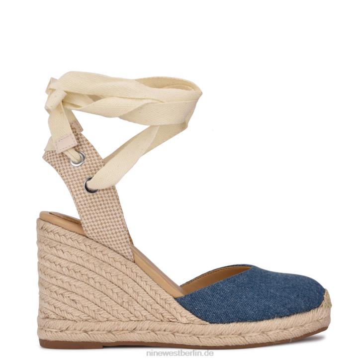 Nine West RR2J792Freund Knöchelwickel-Espadrille-Keilsandalen blauer Jeansstoff