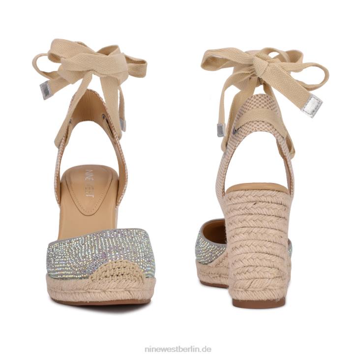 Nine West RR2J796Freund Knöchelwickel-Espadrille-Keilsandalen grau schimmerndes Wildleder