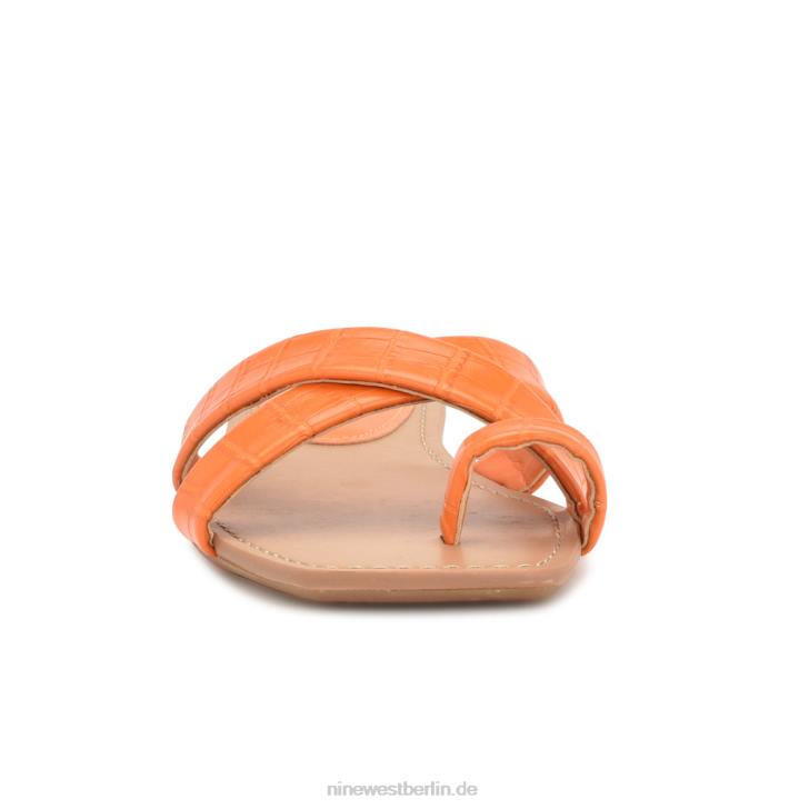 Nine West RR2J1074Gepunktete flache Slide-Sandalen Orangefarbenes Krokoprägung