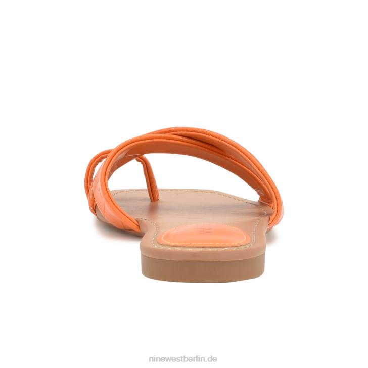 Nine West RR2J1074Gepunktete flache Slide-Sandalen Orangefarbenes Krokoprägung