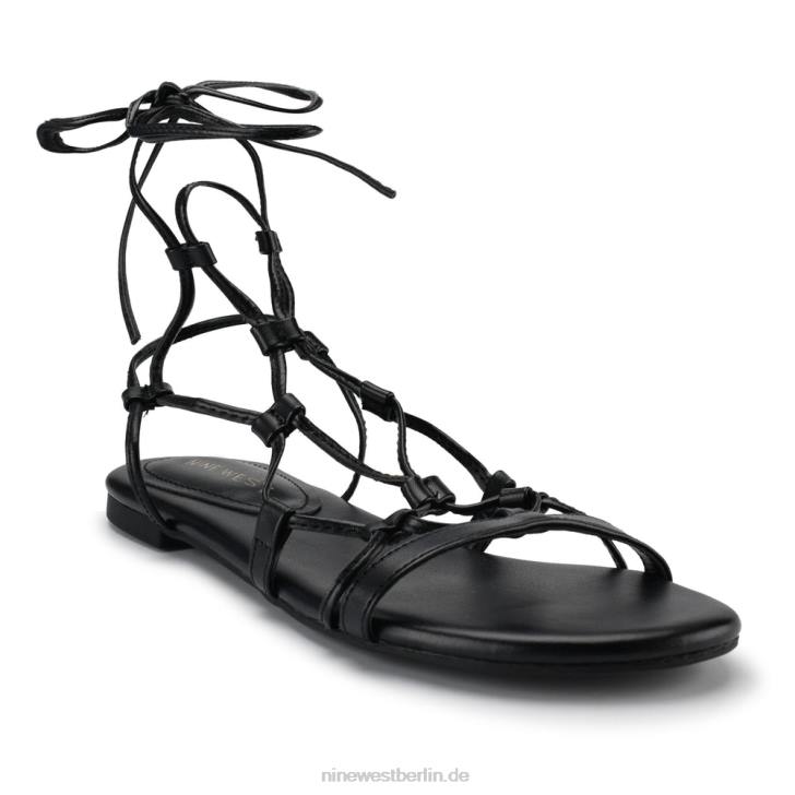 Nine West RR2J66Flache Knöchelwickel-Sandalen mit Knöpfen Schwarz