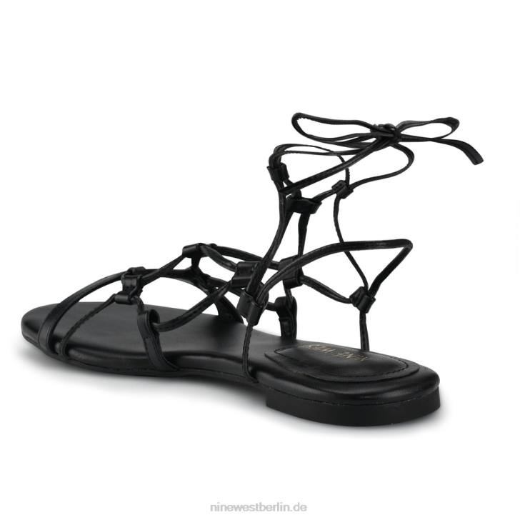 Nine West RR2J66Flache Knöchelwickel-Sandalen mit Knöpfen Schwarz