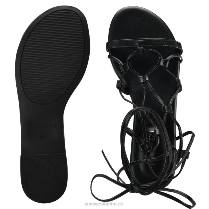 Nine West RR2J66Flache Knöchelwickel-Sandalen mit Knöpfen Schwarz