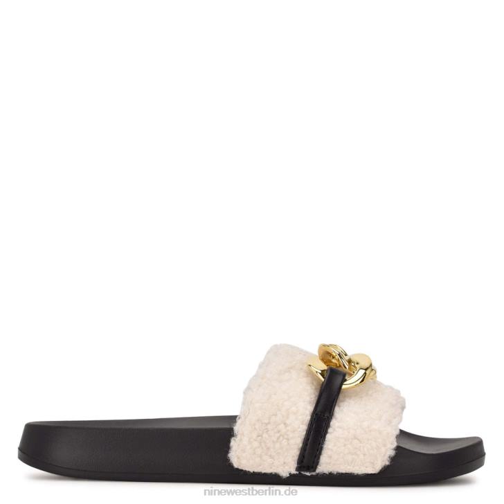 Nine West RR2J67Slinks flache Slide-Sandalen cremefarbener Lammfellimitat