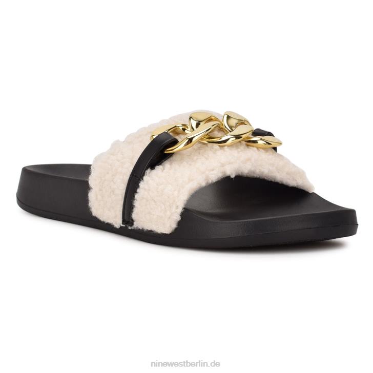 Nine West RR2J67Slinks flache Slide-Sandalen cremefarbener Lammfellimitat
