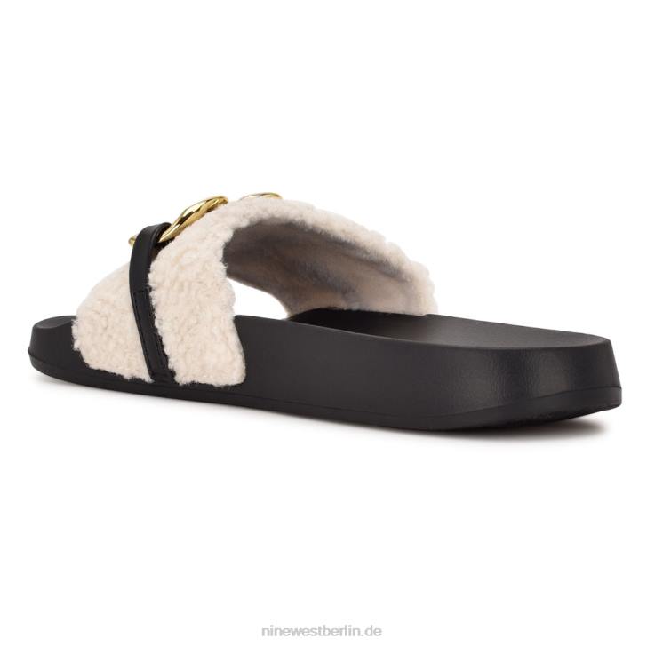Nine West RR2J67Slinks flache Slide-Sandalen cremefarbener Lammfellimitat