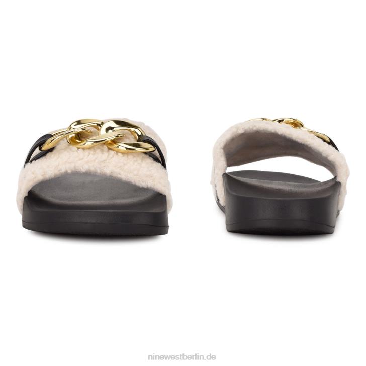 Nine West RR2J67Slinks flache Slide-Sandalen cremefarbener Lammfellimitat