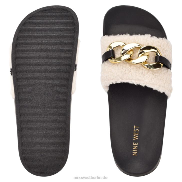 Nine West RR2J67Slinks flache Slide-Sandalen cremefarbener Lammfellimitat