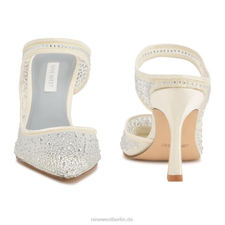 Nine West RR2J708Saren-Pantoletten mit Absatz Elfenbeinfarbener Satinkristall