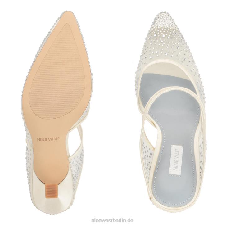 Nine West RR2J708Saren-Pantoletten mit Absatz Elfenbeinfarbener Satinkristall