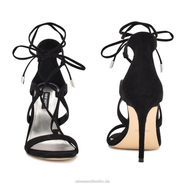 Nine West RR2J1798Mini-Sandalen mit Knöchelwickel und Absatz schwarzes Wildleder