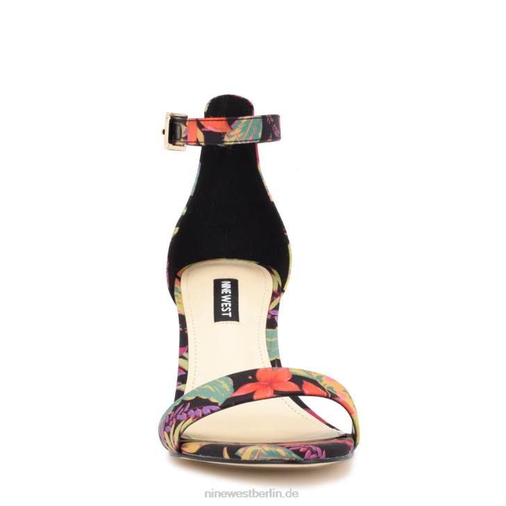 Nine West RR2J182Pruce-Sandalen mit Blockabsatz und Knöchelriemen schwarzes Multi-Blumenmuster