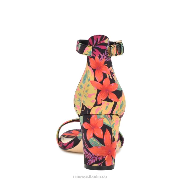 Nine West RR2J182Pruce-Sandalen mit Blockabsatz und Knöchelriemen schwarzes Multi-Blumenmuster