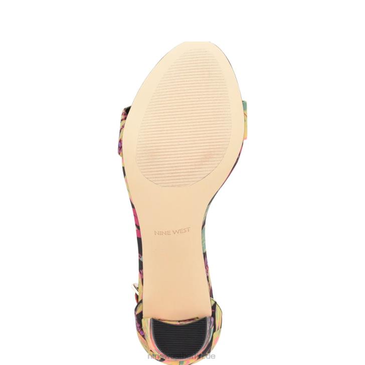 Nine West RR2J182Pruce-Sandalen mit Blockabsatz und Knöchelriemen schwarzes Multi-Blumenmuster