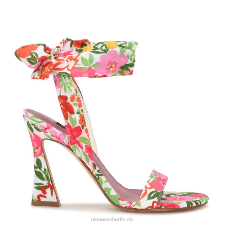 Nine West RR2J183Kelsie Knöchelwickel-Sandalen mit Absatz Rosa Multi-Garten-Blumen